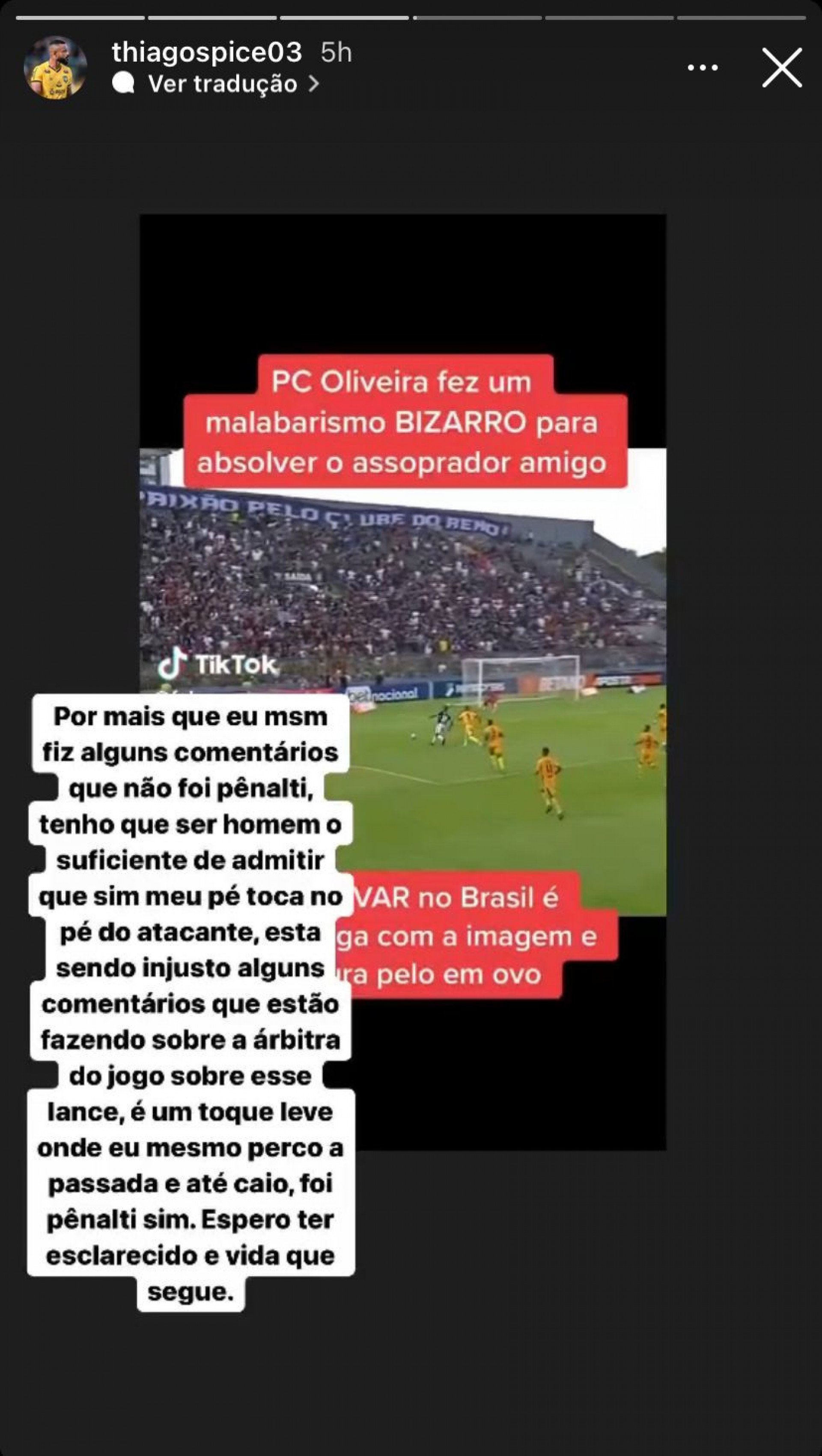 Post de Thiago Spice, do Amazonas FC - Foto: Reprodução/Instagram @thiagospice03