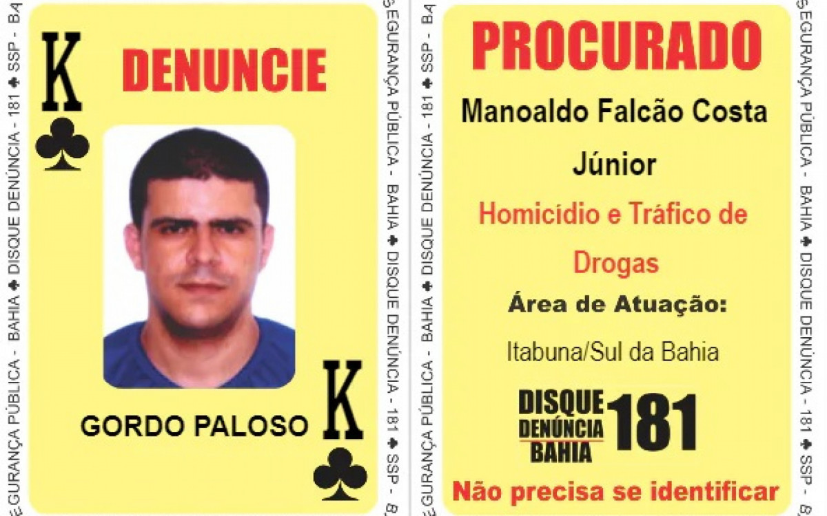 Gordo Paloso &eacute; Rei de Paus no Baralho do Crime do Disque Den&uacute;ncia da Bahia