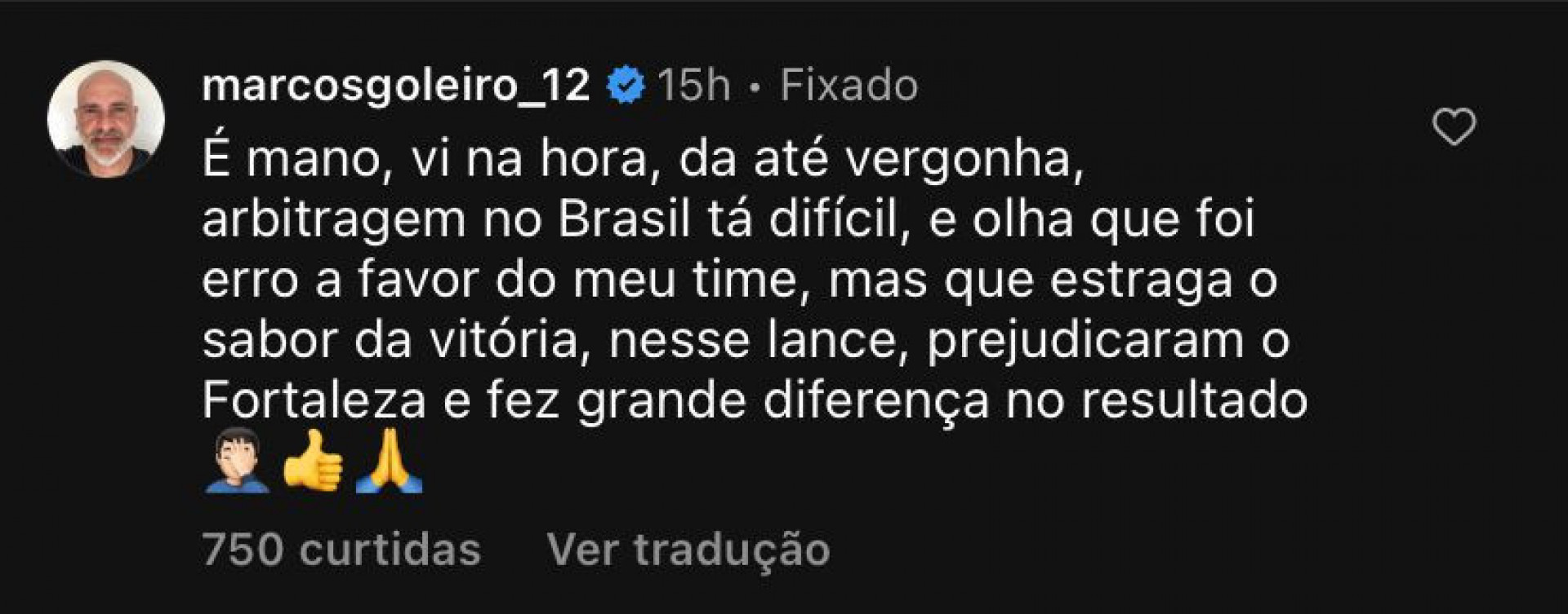 Comentário de Marcos, ídolo do Palmeiras, no Instagram - Foto: Reprodução/Instagram