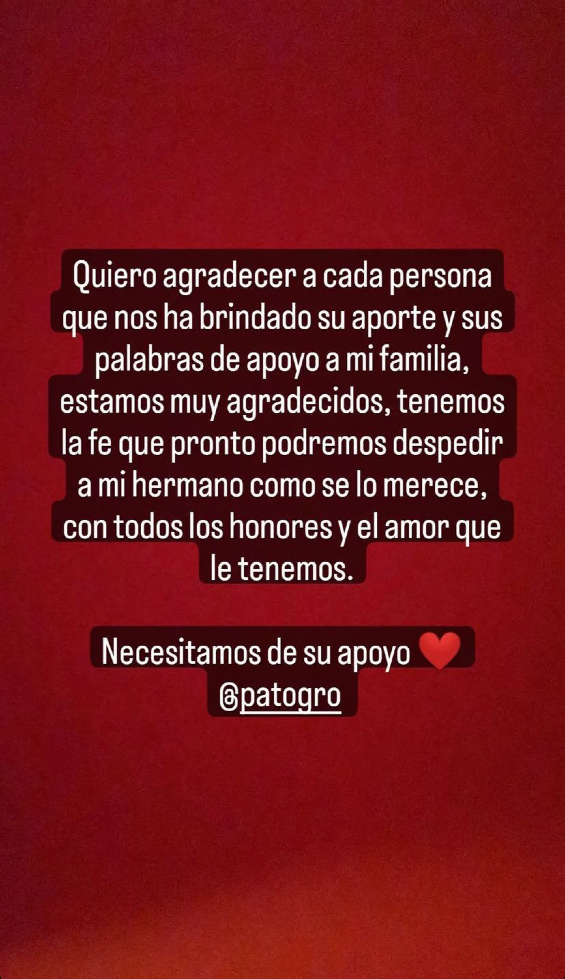 Na foto, a irmã de Ronald Tejela agradeceu as contrições e palavras de apoio que vem recebendo - Reprodução/Redes Sociais