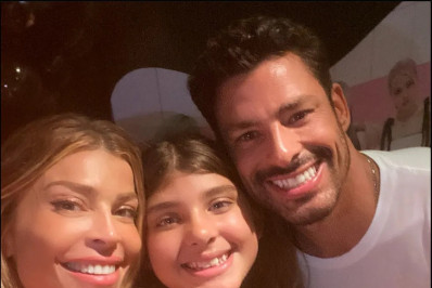 Cauã Reymond posa ao lado de Grazi Massafera no aniversário da filha e agita fãs