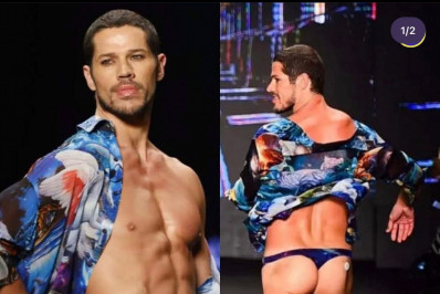 De bumbum de fora e fio dental, José Loreto se destaca na SPFW