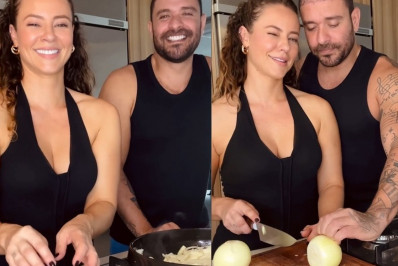Paolla Oliveira cozinha com Diogo Nogueira: 'O professor é bom'