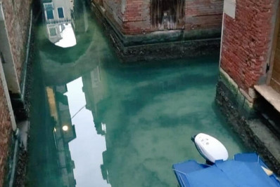 Águas do Grande Canal de Veneza surgem tingidas de verde