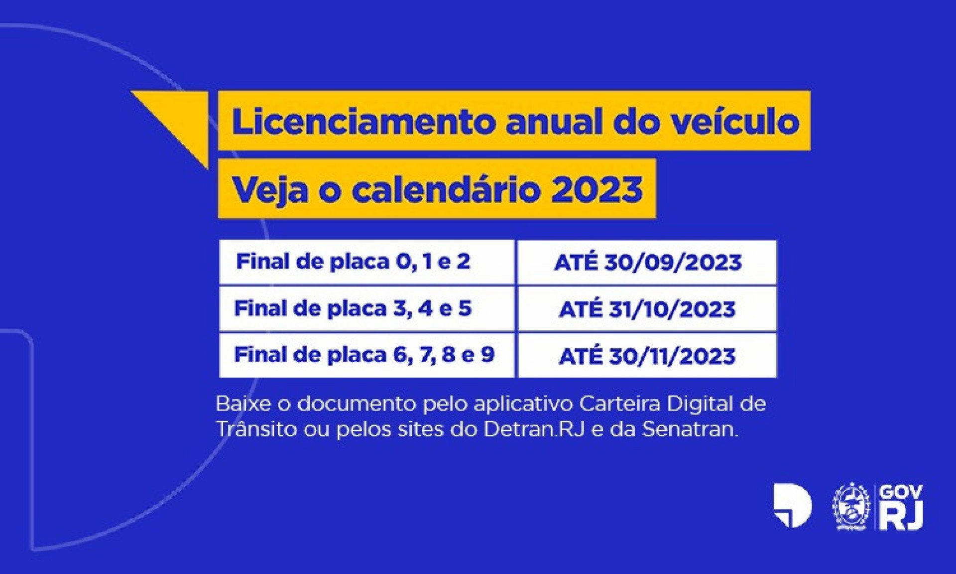 Calendário do Dentra-RJ para licenciamento de 2023 - Alexandre Simonini/Detran-RJ