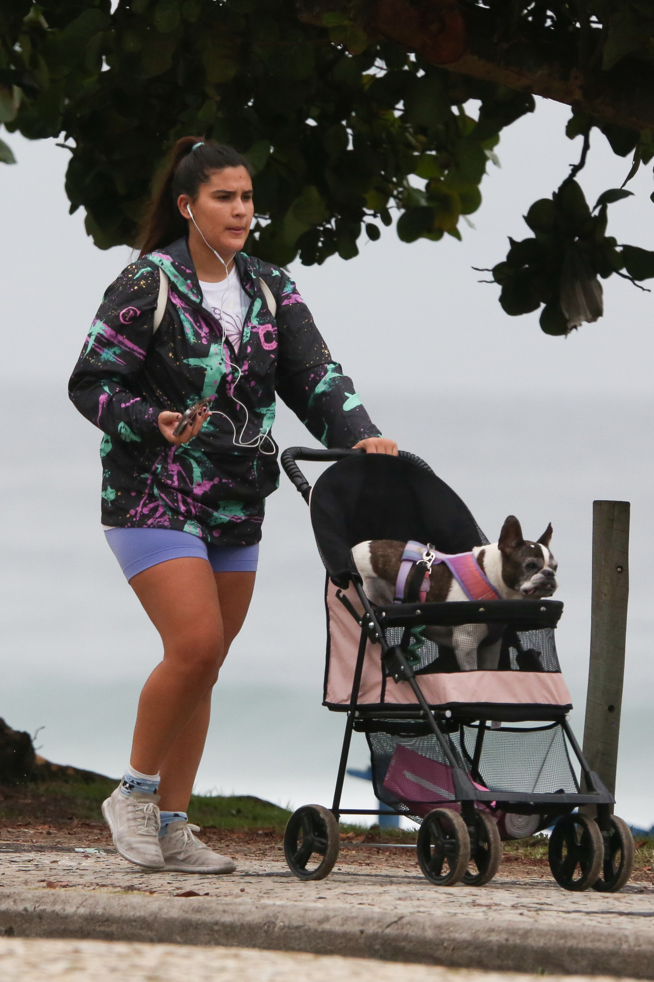 Giulia Costa passeia com seu cachorrinho de estimação na orla do Rio na manhã desta quarta-feira - Dilson Silva / Ag. News