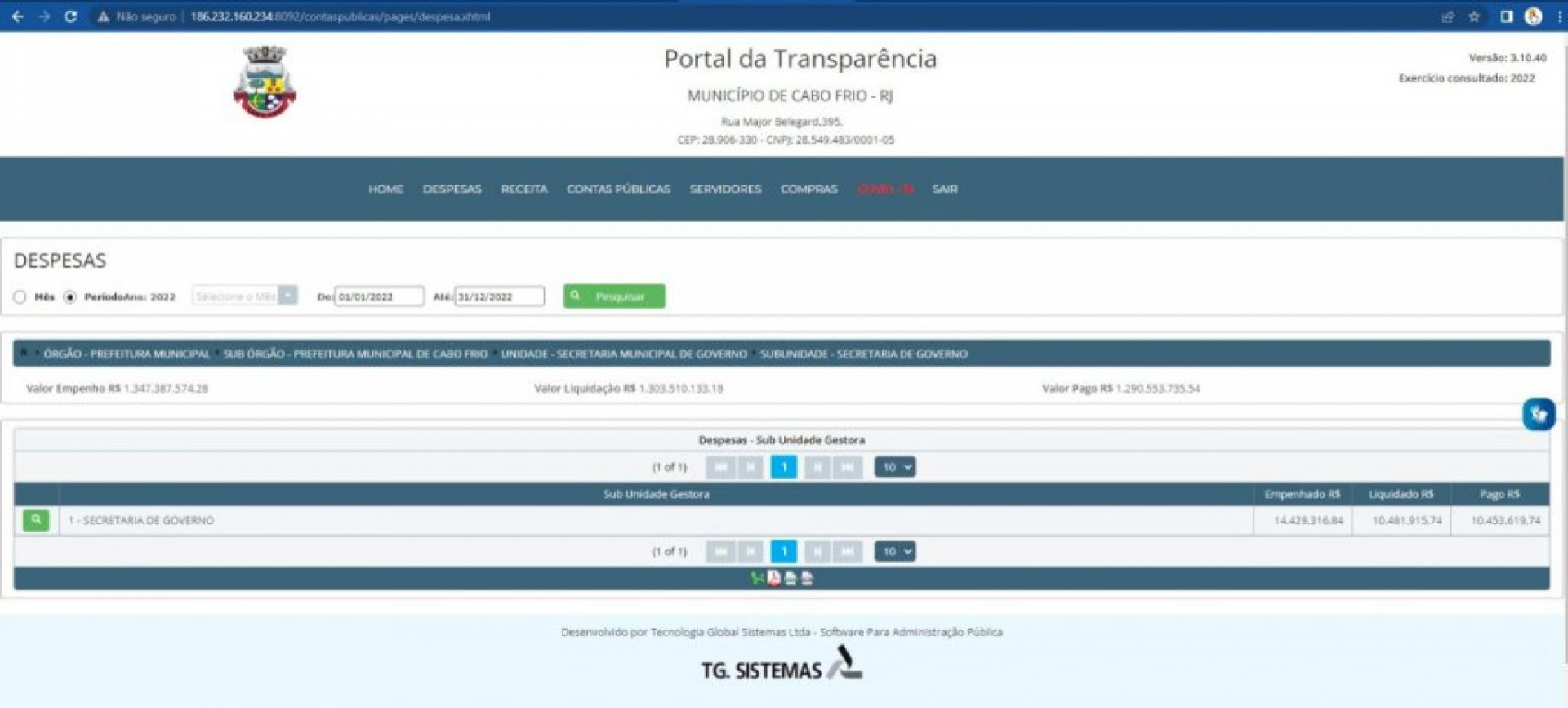 despesas em Cabo Frio  - Portal da Transpar&ecirc;ncia 