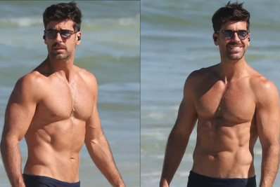 Que calor! Marcos Pitombo renova bronzeado em dia de praia no Rio