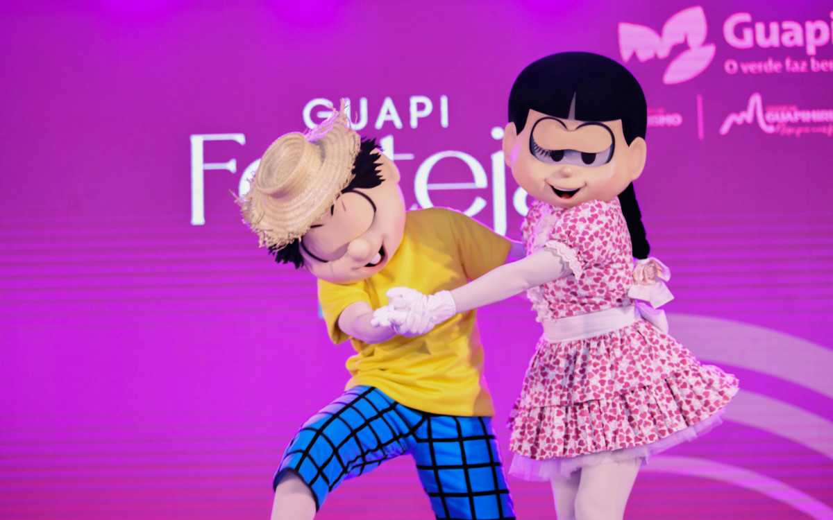 Chico Bento e Rosinha, ambos da Turma da M&ocirc;nica, estiveram no evento em Guapimirim