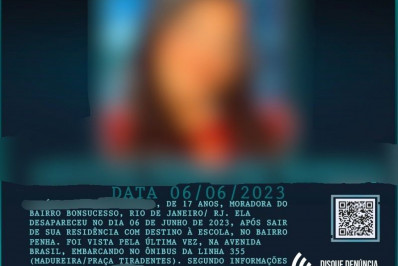 Disque Denúncia pede informações sobre adolescente que desapareceu após embarcar em ônibus na Avenida Brasil