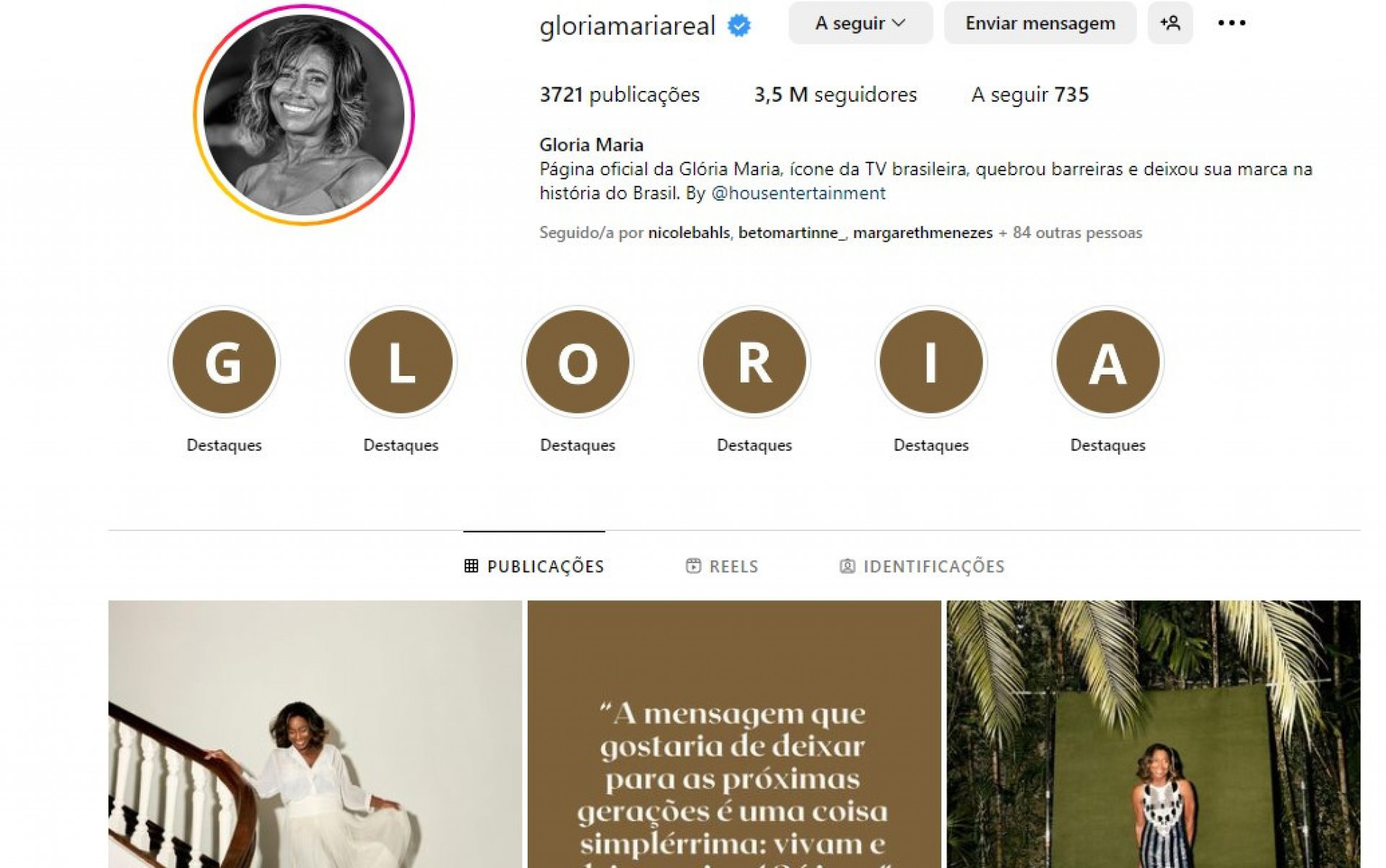 Perfil de Glória Maria no Instagram - Reprodução/Instagram