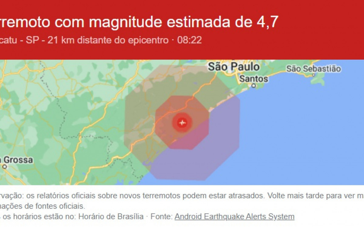 Alerta emitido ap&oacute;s o abalo