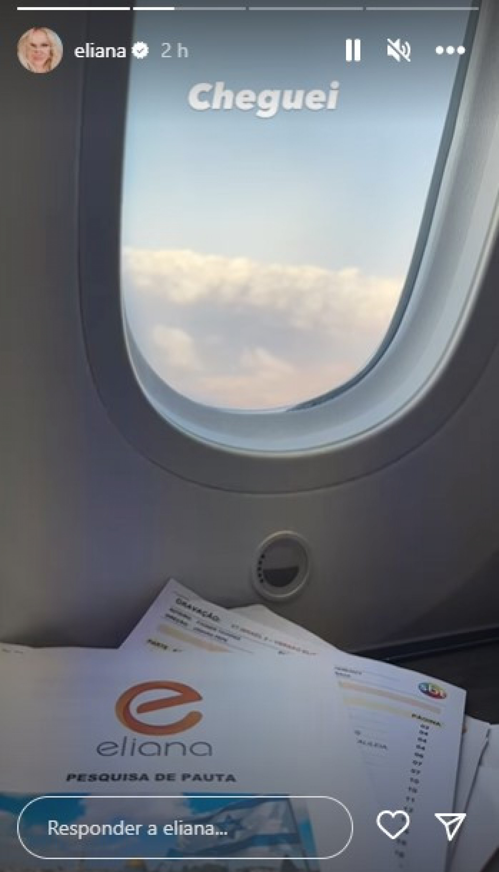 Eliana mostra detalhes do voo para Israel - Reprodução/Instagram