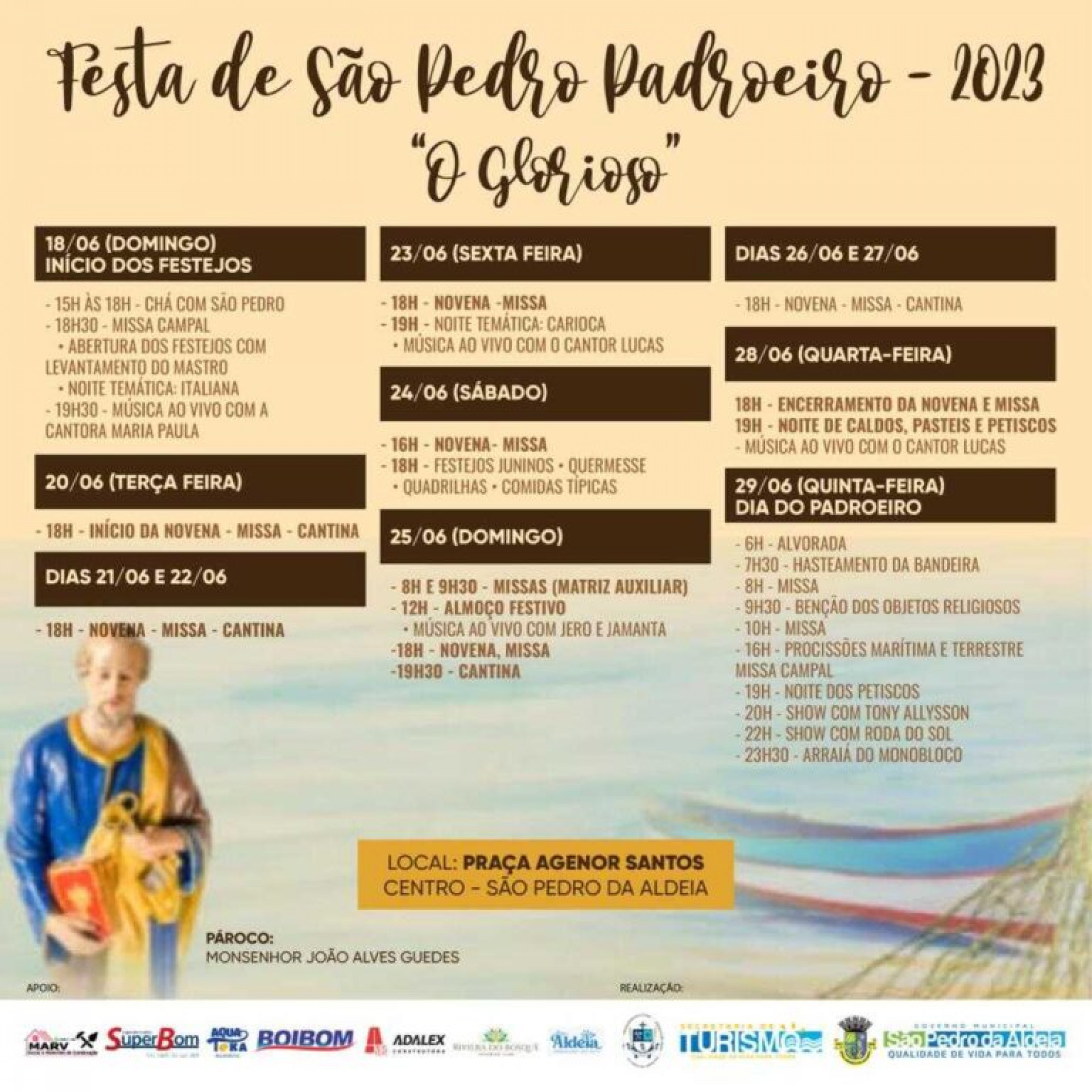 A tradicional Festa de S&atilde;o Pedro Padroeiro conta, ainda, com novenas, missas, quadrilhas e noites tem&aacute;ticas com m&uacute;sica ao vivo - Ascom