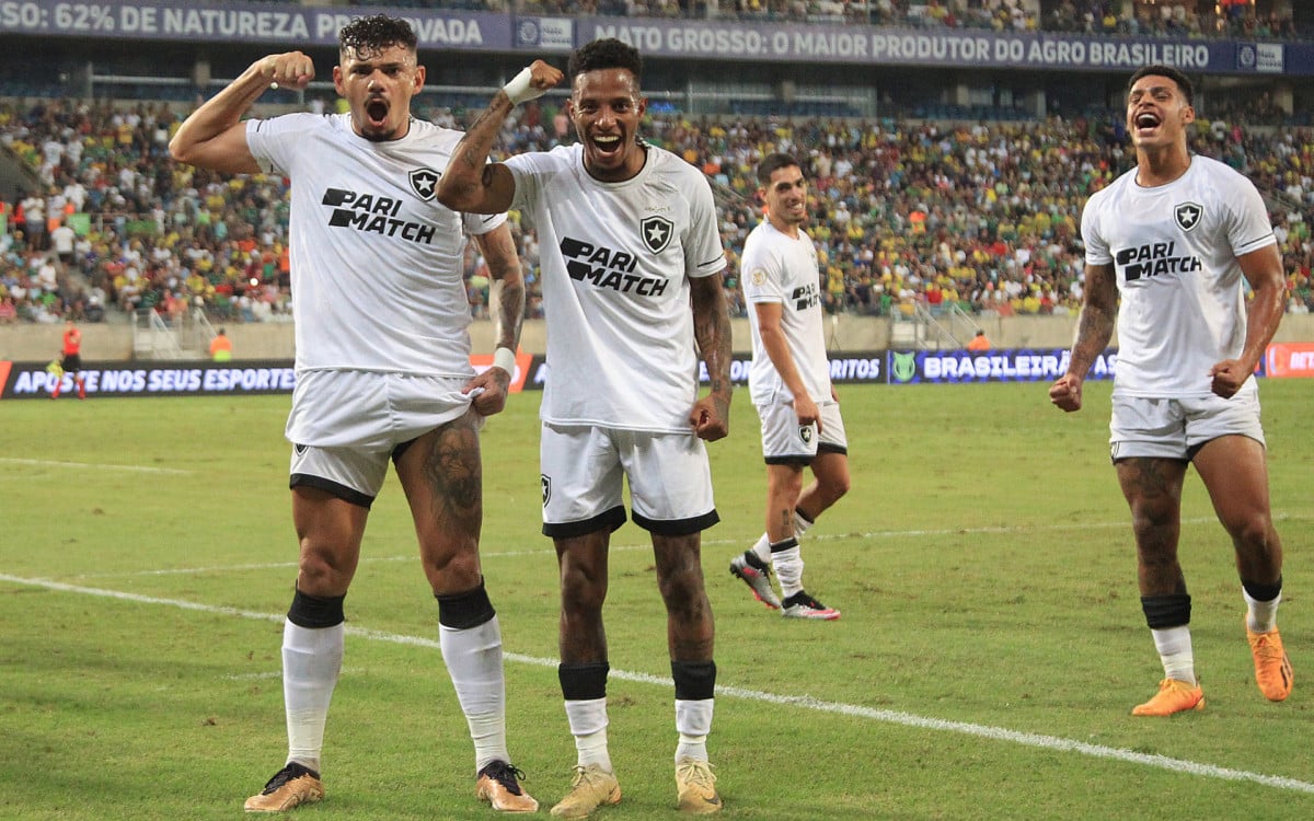 Tiquinho Soares e Tchê Tchê comemoram gol do Botafogo