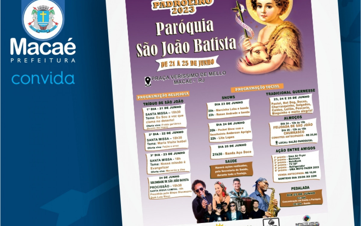 Programação religiosa contará com missas, momentos de louvor e procissão