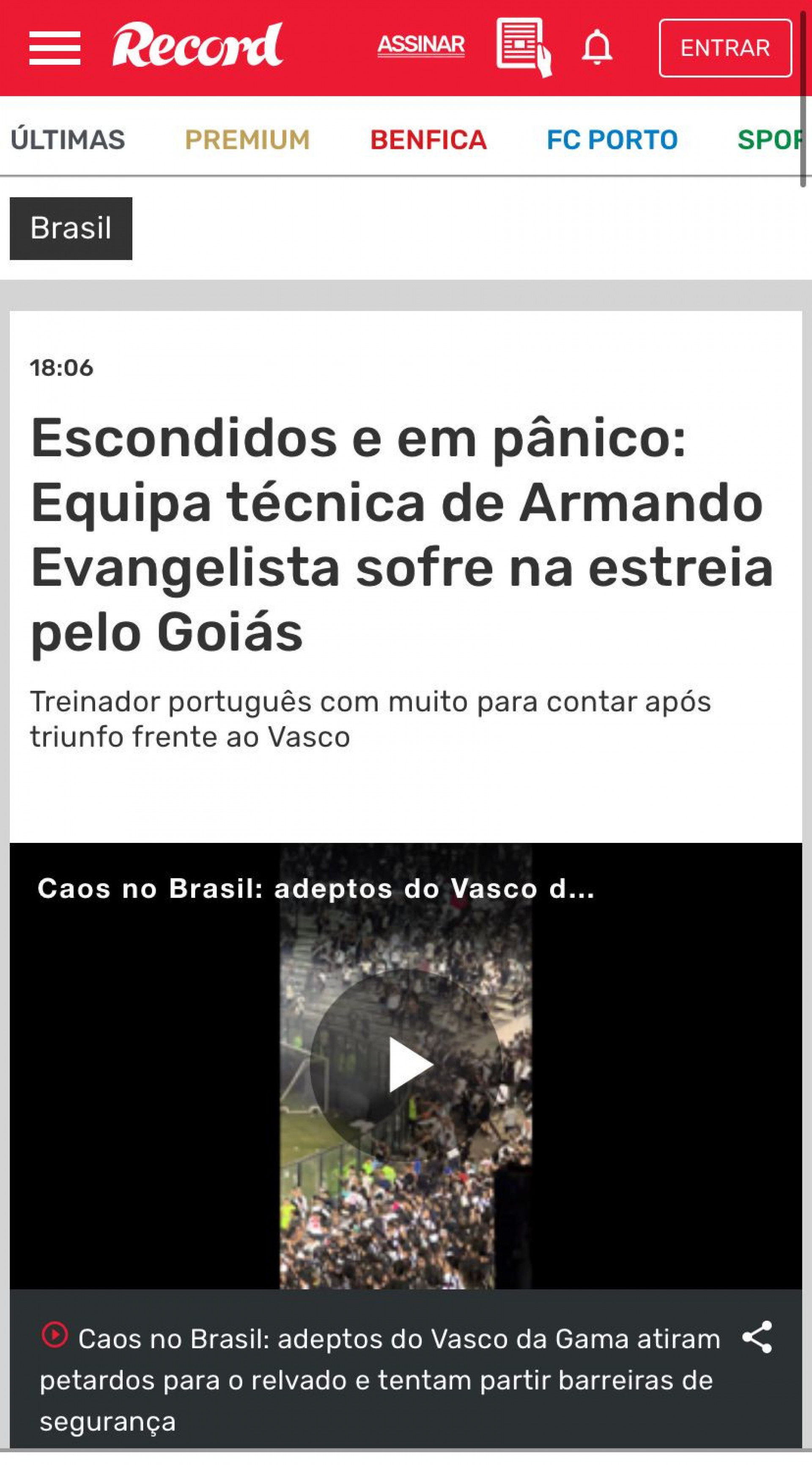 Repercuss&atilde;o da noite vivida pelo t&eacute;cnico Armando Evangelista em S&atilde;o Janu&aacute;rio - Foto: Reprodu&ccedil;&atilde;o/Record