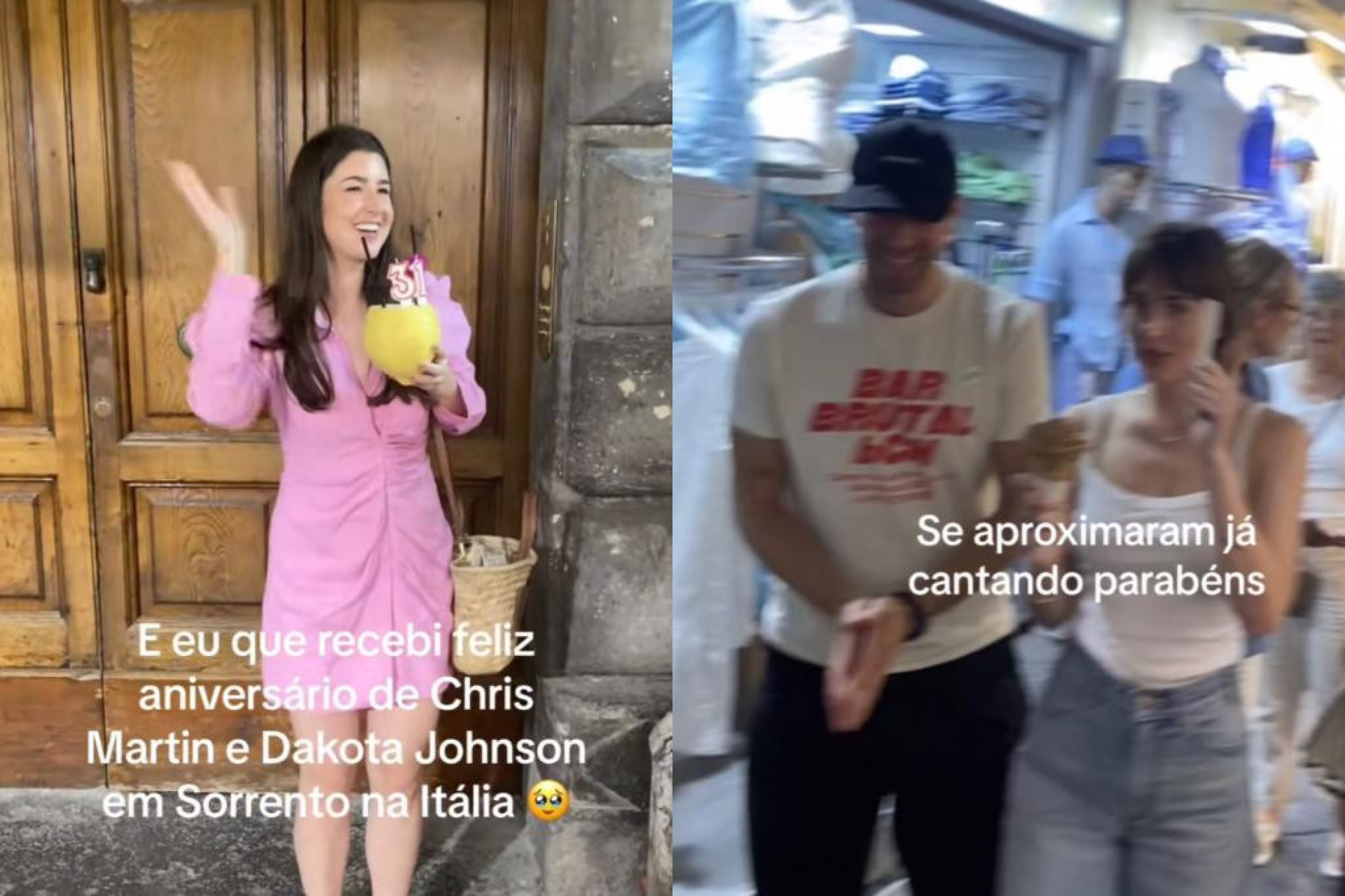 Brasileira é surpreendida com parabéns de Chris Martin e Dakota Johnson na Itália - Reprodução / TikTok