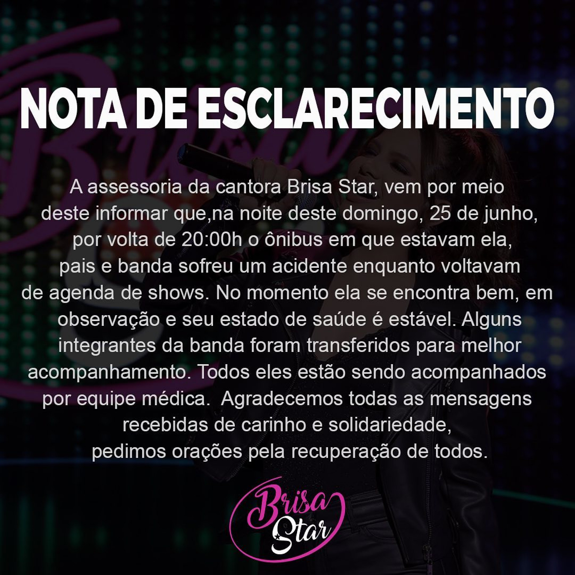 Assessoria de impensa da cantora divulgou nota comentando o caso