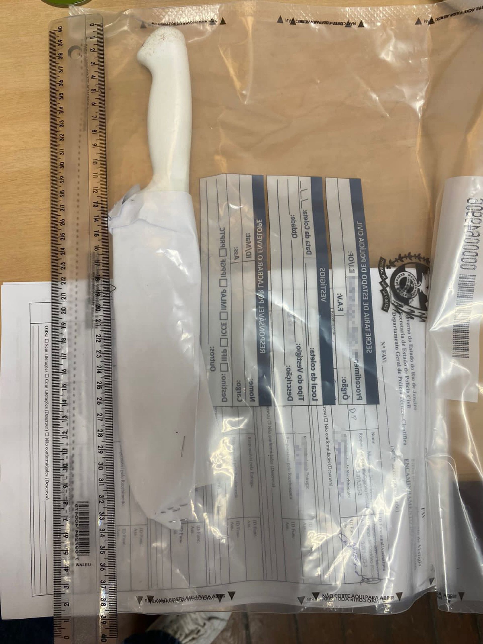 Faca usada no crime tem 20 cm apenas de lâmina  - Divulgação