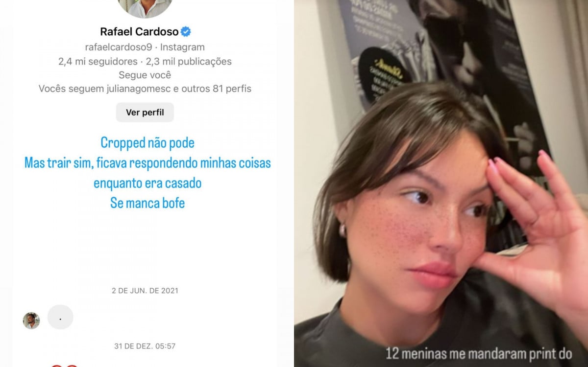 Influenciadora Taynara Nunes expôs mensagem que recebeu de Rafael Cardoso quando o ator era casado