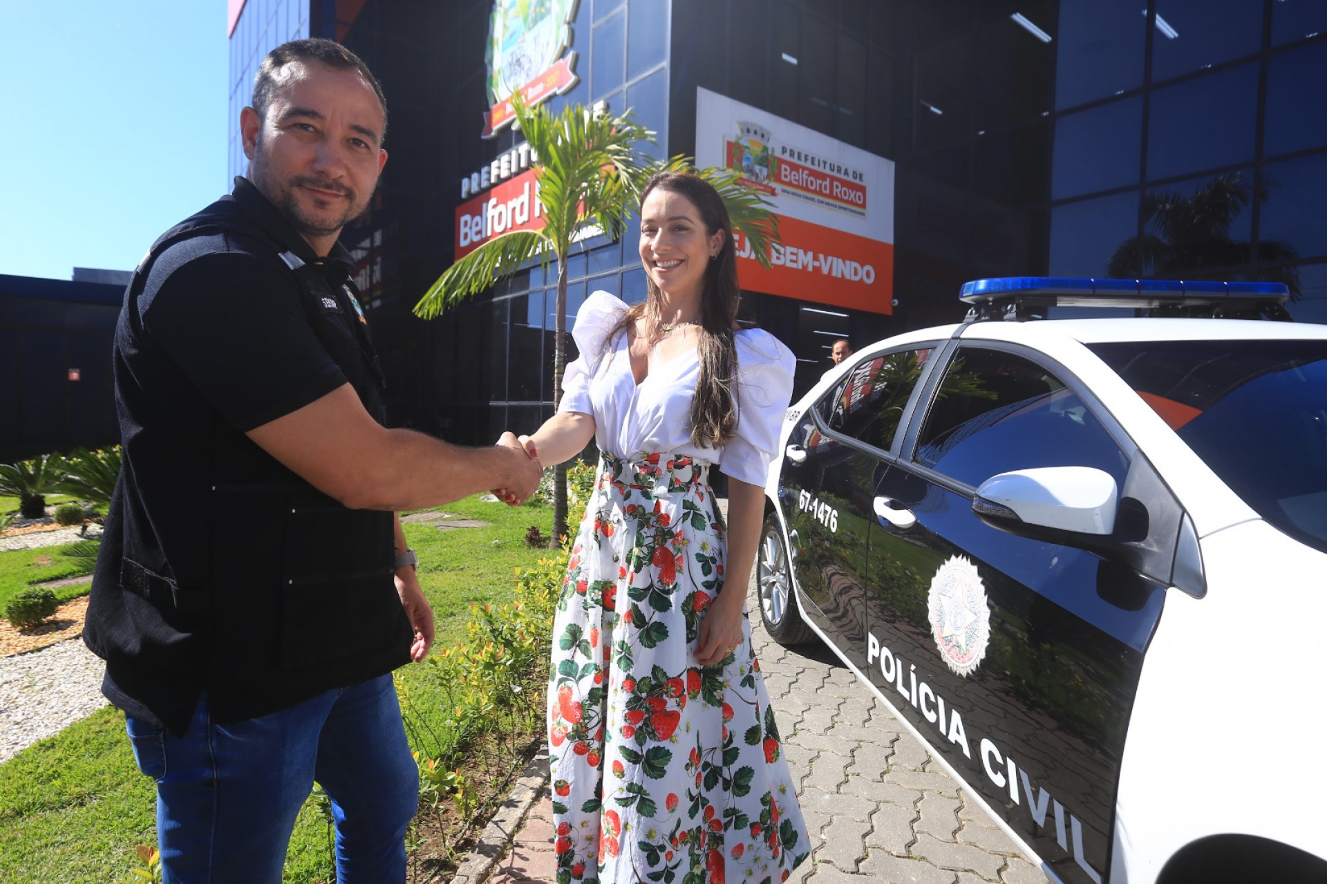 Luciano Arigone e Ana Carla Moura celebram a parceria da Secretaria Municipal de Seguran&ccedil;a P&uacute;blica com a Deam - Rafael Barreto / PMBR