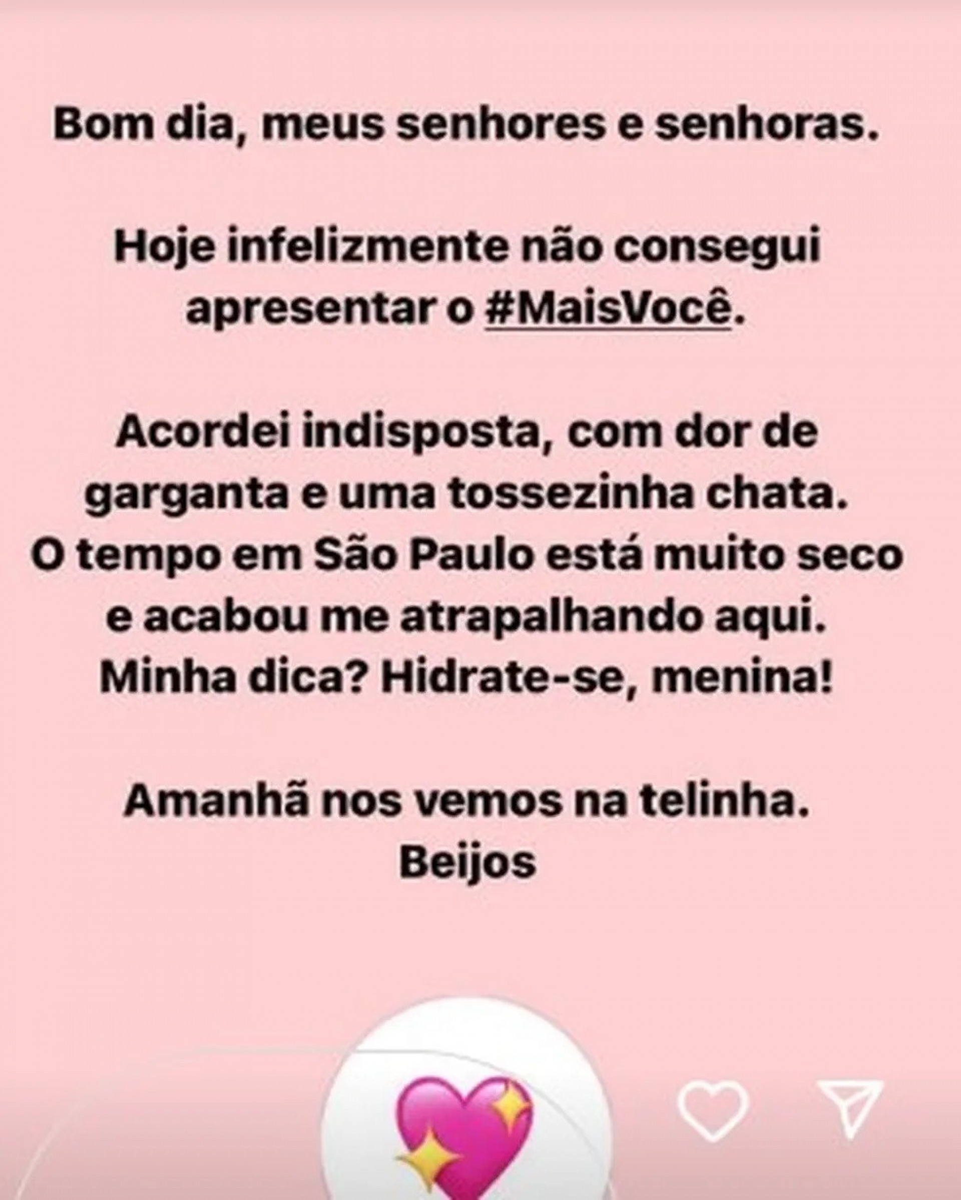 Ana Maria Braga explica ausência no 'Mais Você' nesta quarta-feira - Reprodução do Instagram