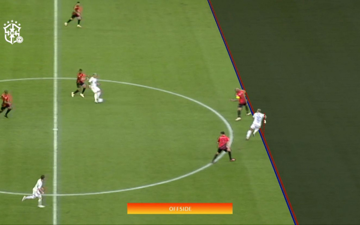 Novo &acirc;ngulo disponibilizado pela CBF do impedimento de Gabigol, do Flamengo, no jogo contra o Athletico