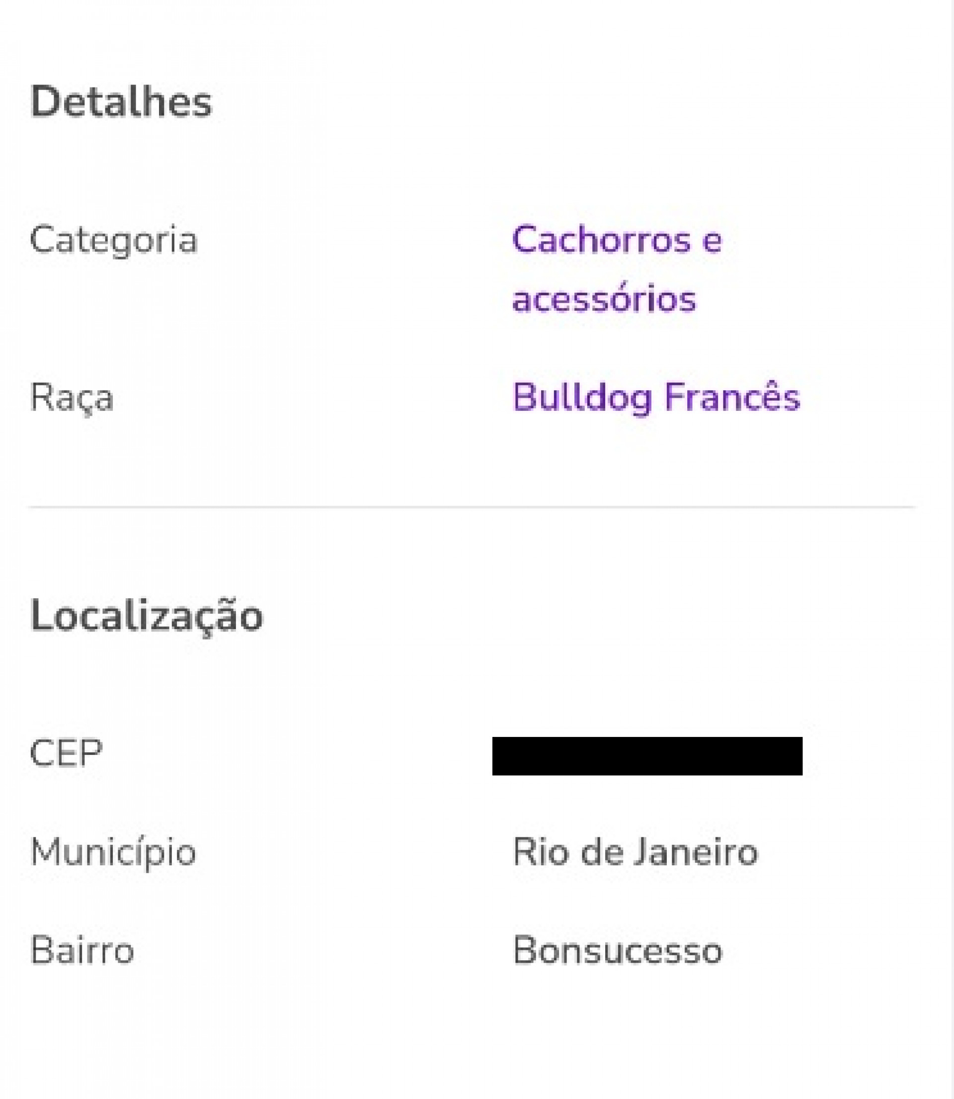 Cadela foi anunciada por vendedor de Bonsucesso - Reprodução