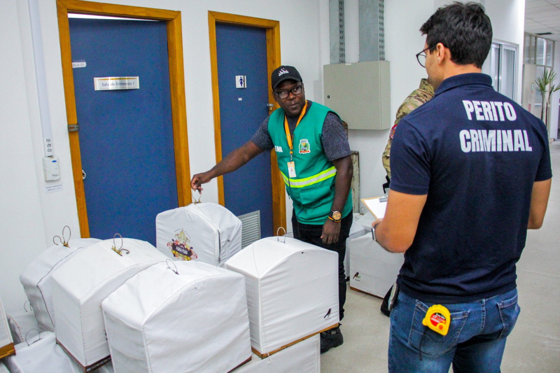 As aves apreendidas, juntamente com os jabutis, foram para a Delegacia de Prote&ccedil;&atilde;o ao Meio Ambiente - Kristian Amarante/PMBR