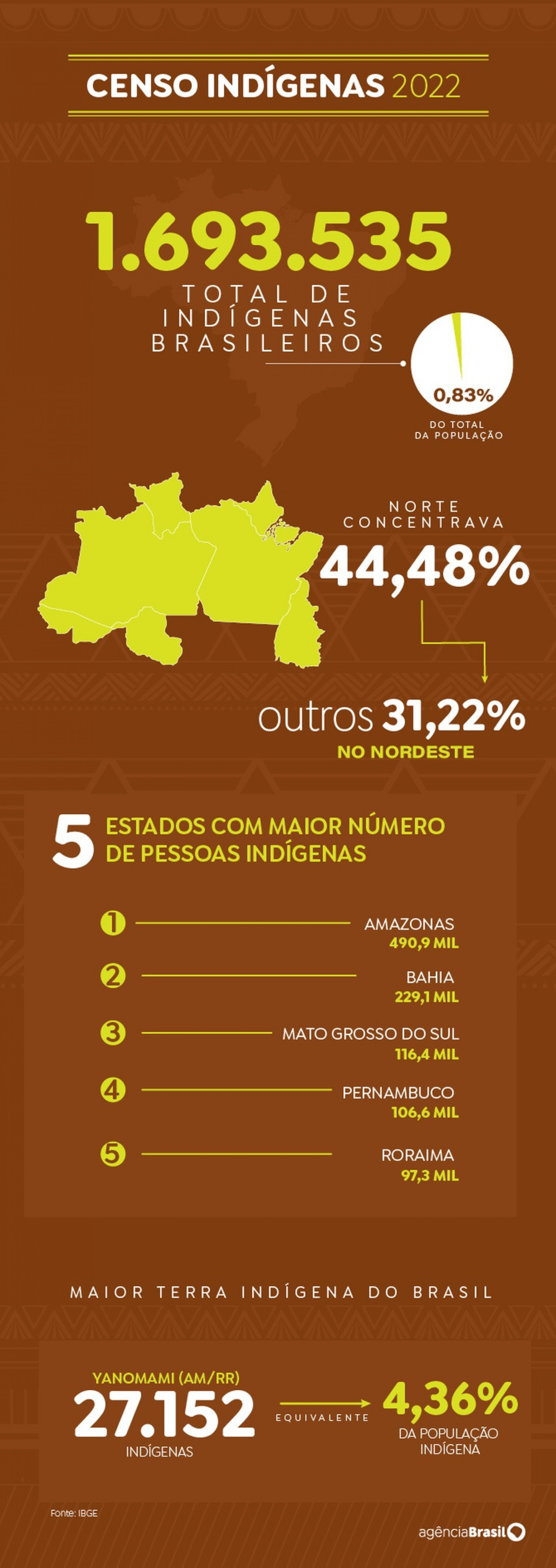 Amazonas concentra grande número de pessoas indígenas - Arte/Agência Brasil