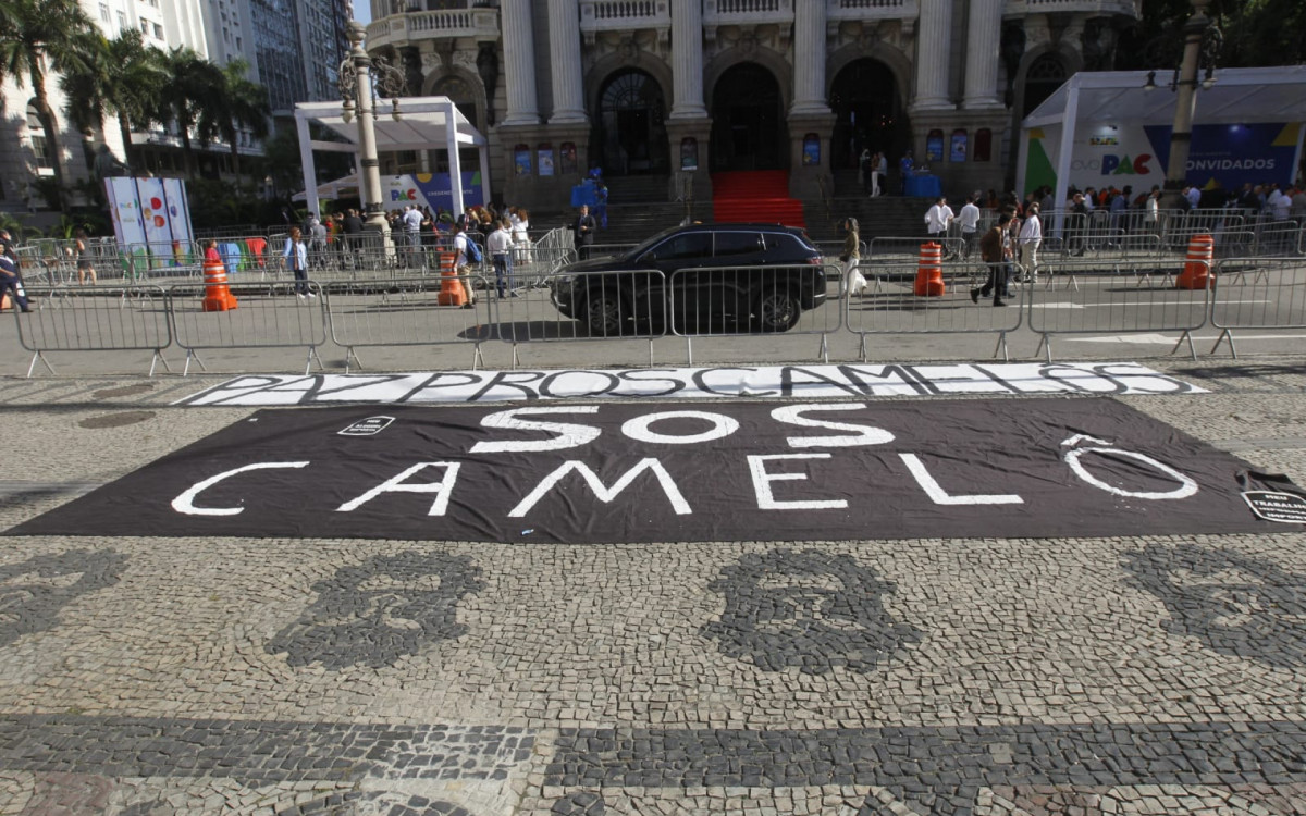 Camel&ocirc;s pedem "Paz Para os Camel&ocirc;s" em ato na Cinel&acirc;ndia, Centro do Rio - Reginaldo Pimenta/Ag&ecirc;ncia O Dia