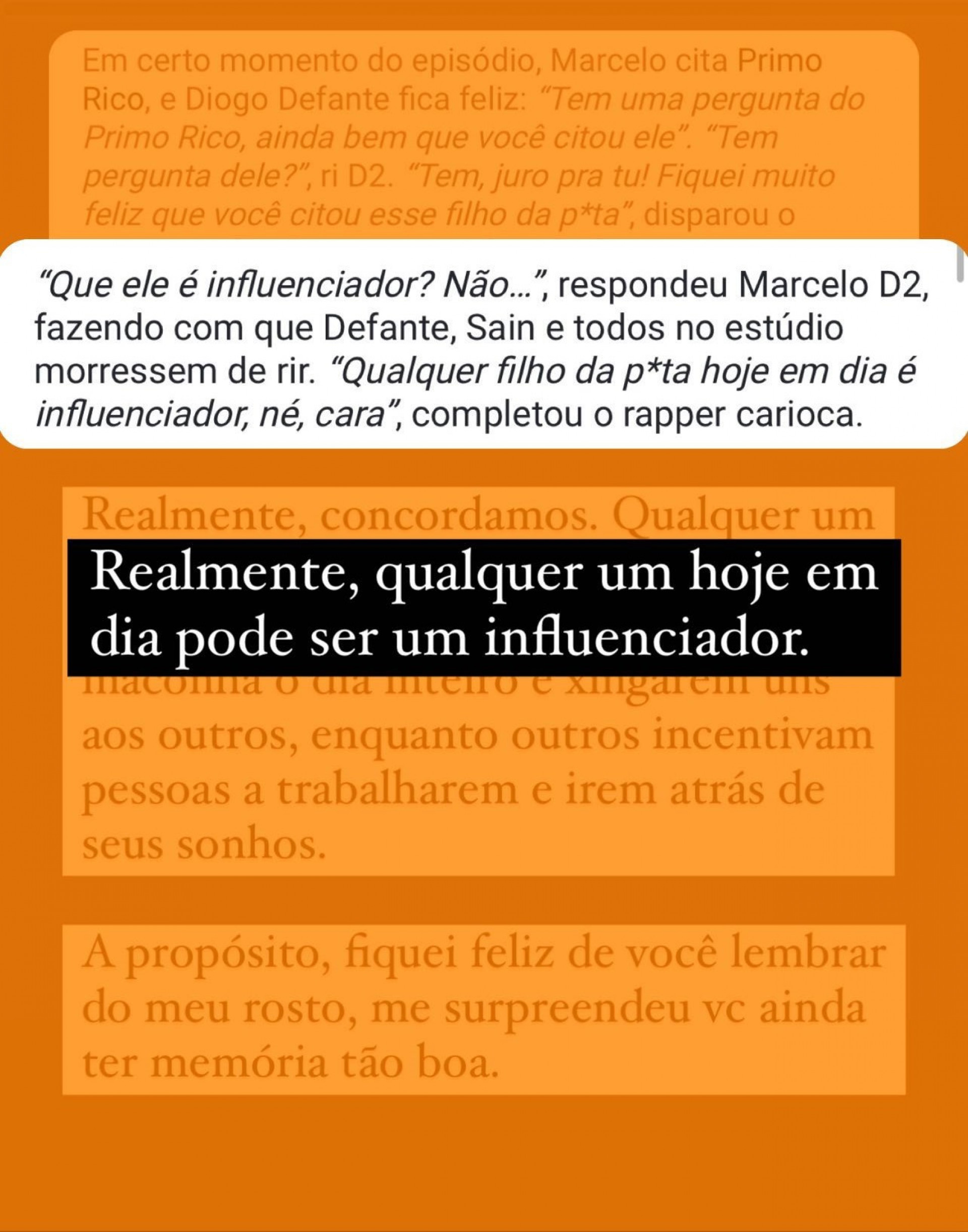 Thiago Nigro rebate Marcelo D2  - Reprodução / Instagram 