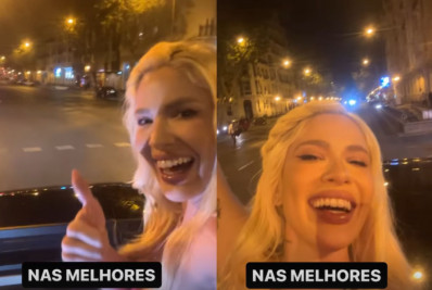 Karoline Lima ouve funk em teto solar de carro pelas ruas de Madri, na Espanha