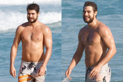 Rafa Vitti se refresca em dia de sol na praia da Barra da Tijuca