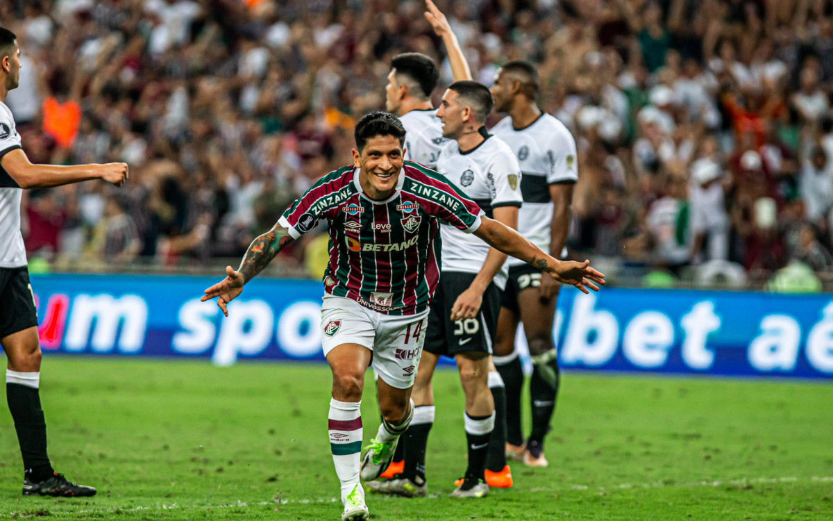 Cano, comemora seu gol na Conmebol Libertadores 2023, quartas de final, jogo 1, partida entre Fluminense x Olimpia. na noite desta quinta-feira (24) - MARCELO GONÇALVES / FLUMINENSE FC