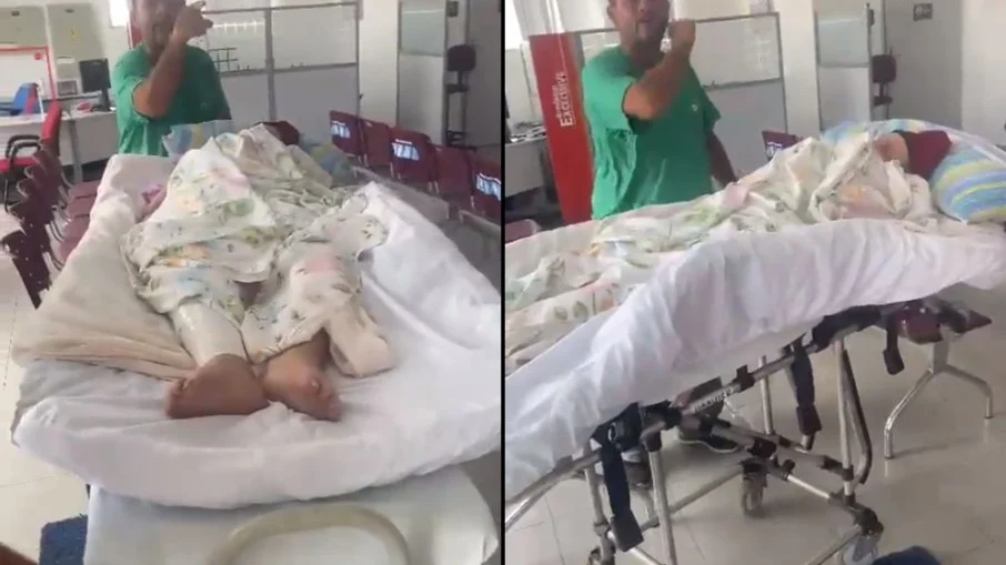 Idosa é levada para fazer 'prova de vida' de maca; Assista!