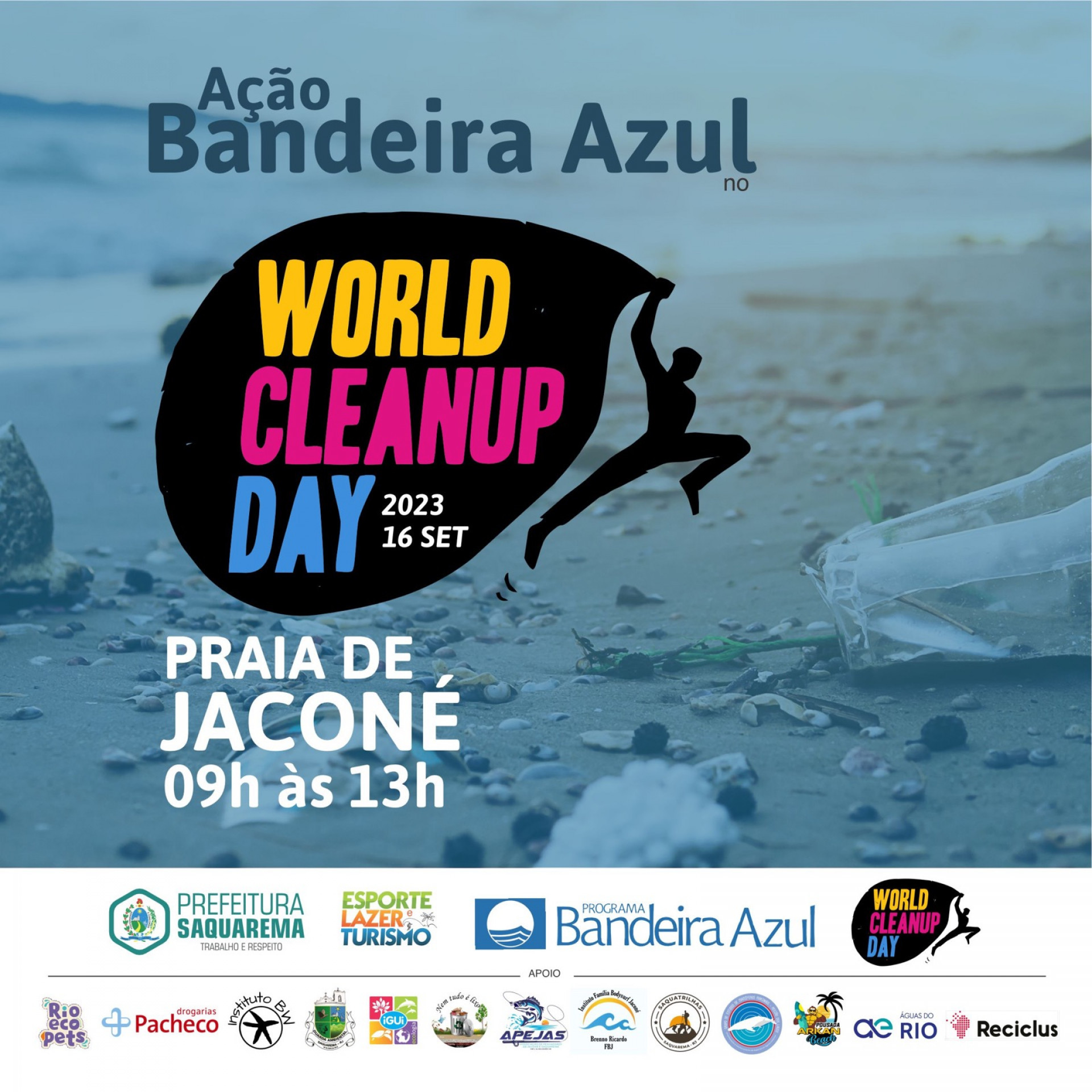  Clean Up Day 2023, mais conhecido como Dia Mundial da Limpeza, será realizado na Praia de Jaconé - Divulgação