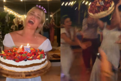 Vídeo! Carolina Dieckmann deixa bolo cair no chão ao comemorar aniversário com amigos