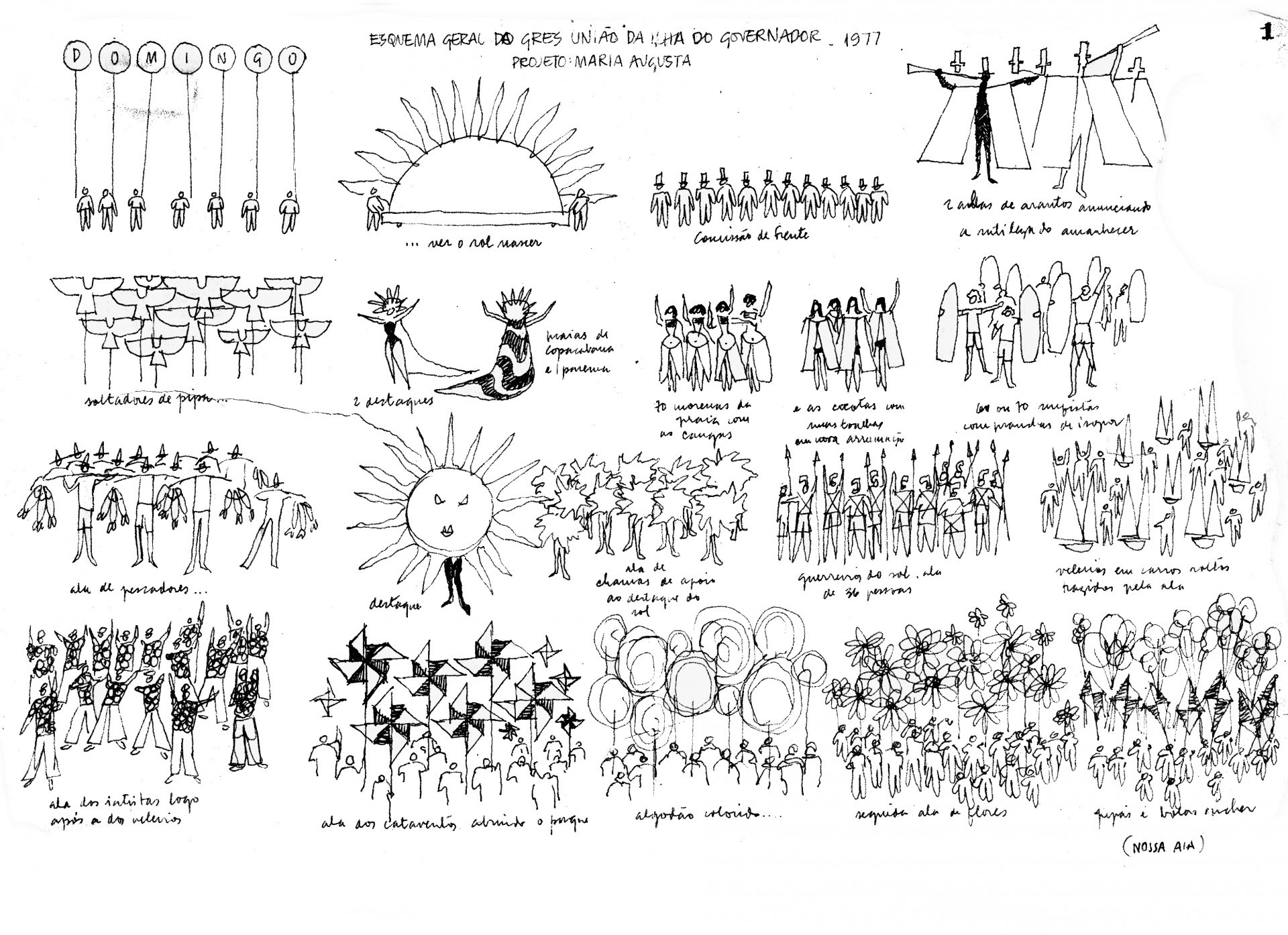 Estudo para o desfile da União da Ilha de 1977 feito por Maria Augusta