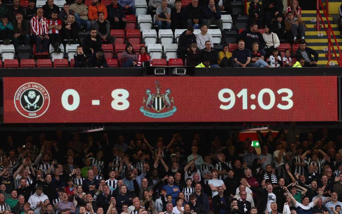 Placar no Bramall Lane durante o jogo entre Sheffield United e Newcastle