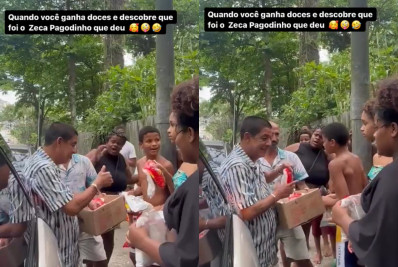 Zeca Pagodinho e mais famosos distribuem doces de São Cosme e Damião