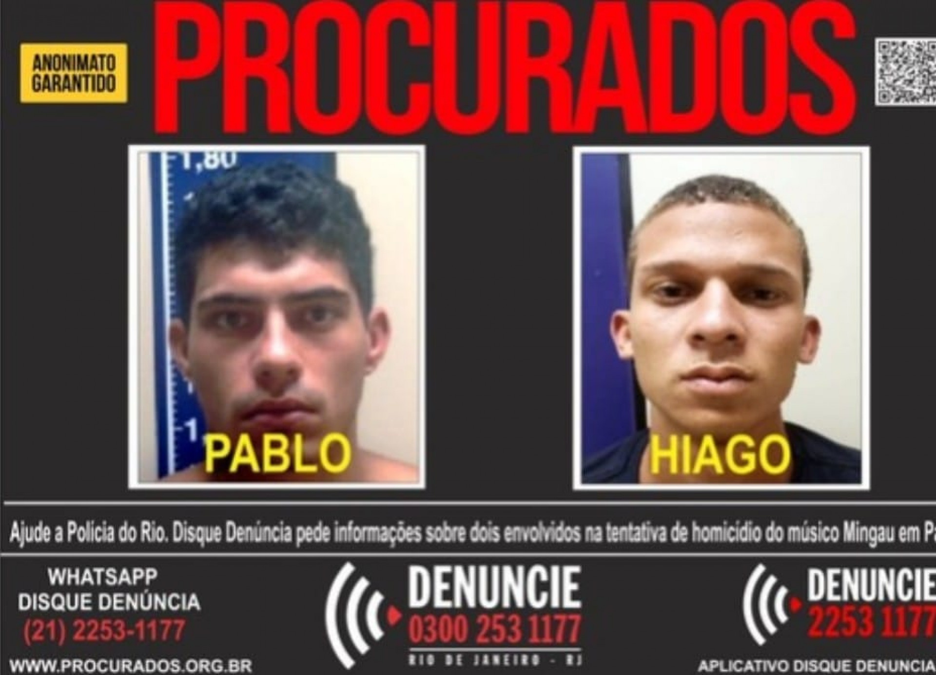 Polícia procura pelos dois envolvidos na tentativa de homicídio do baixista Mingau que ainda estão foragidos - Divulgação/Polícia Civil