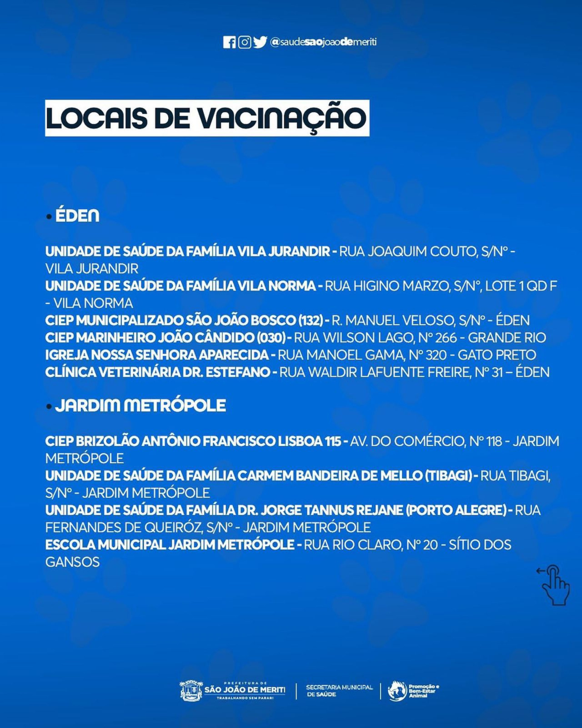 Endereços Dia D de Vacinação Antirrábica em São João de Meriti