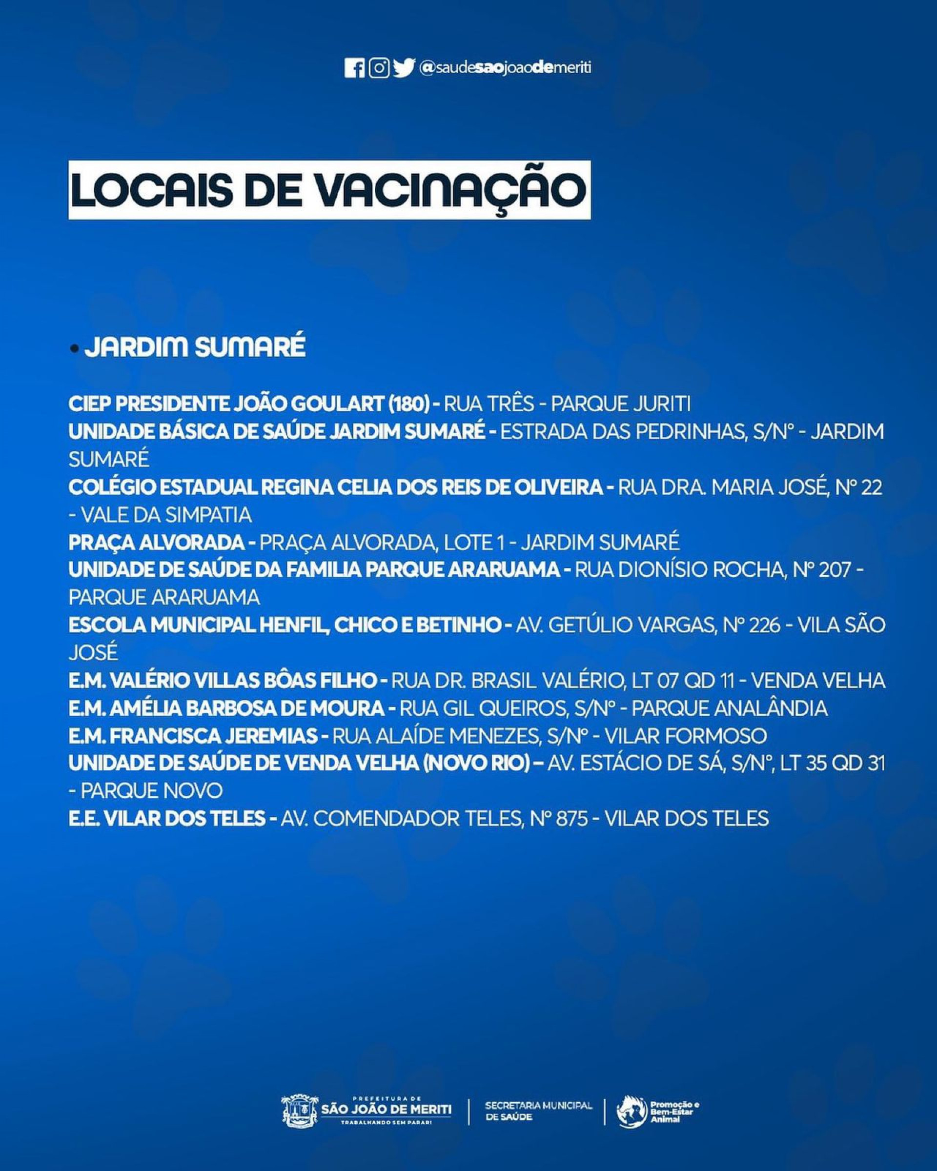 Endereços Dia D de Vacinação Antirrábica em São João de Meriti