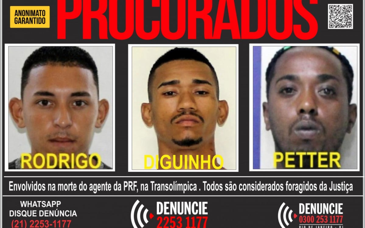 Rodrigo e Silva, vulgo &quot;Diguinho&quot;, de 29 anos, Petter Sales, de 32, e Rodrigo da Silva, de 25, s&atilde;o considerados foragidos