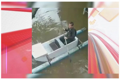 Homem é flagrado usando geladeira como barco para sair de enchente no RS