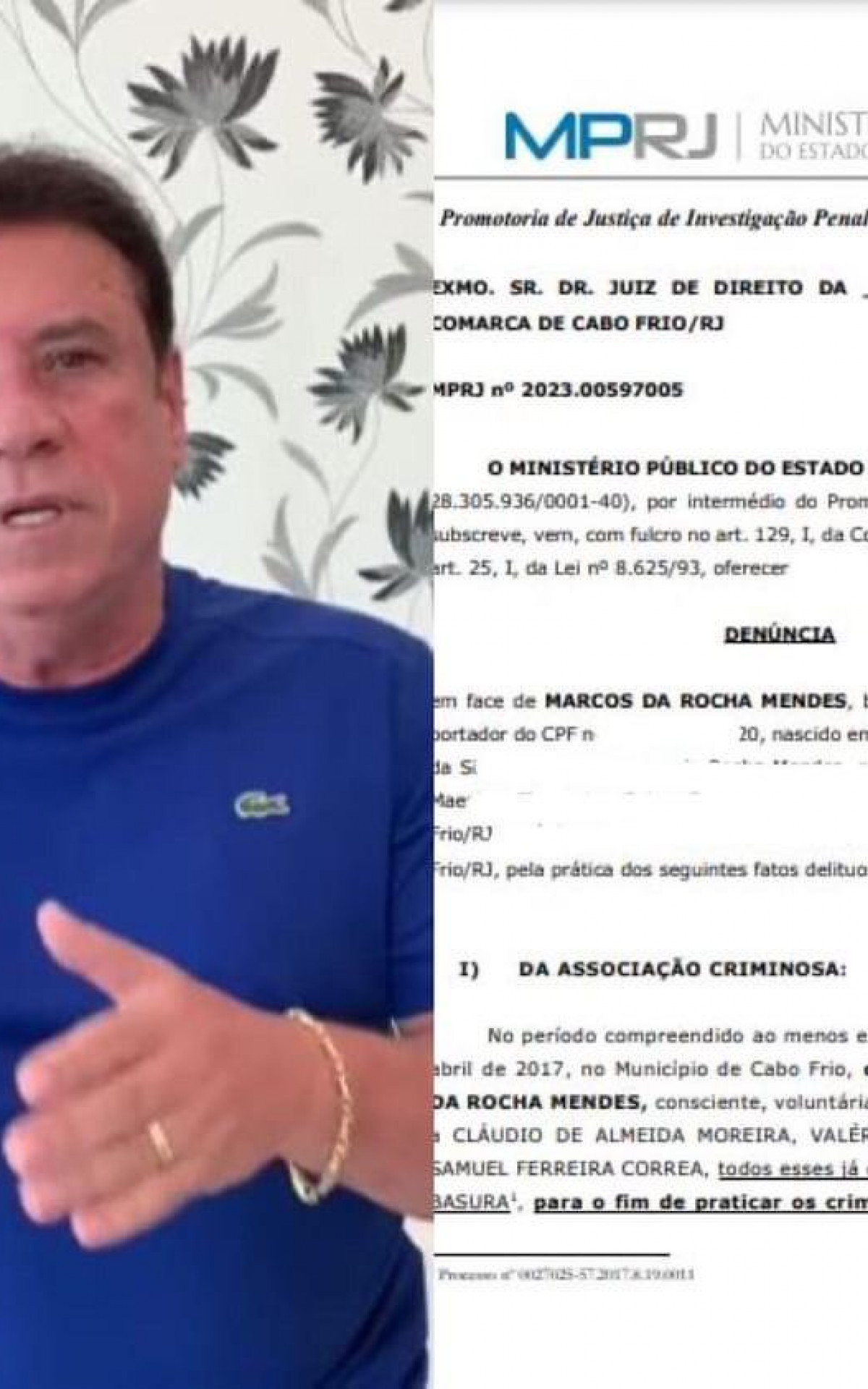 Ex-prefeito de Cabo Frio Marquinho Mendes e den&uacute;ncia do MP
 - Reprodu&ccedil;&atilde;o/ redes sociais