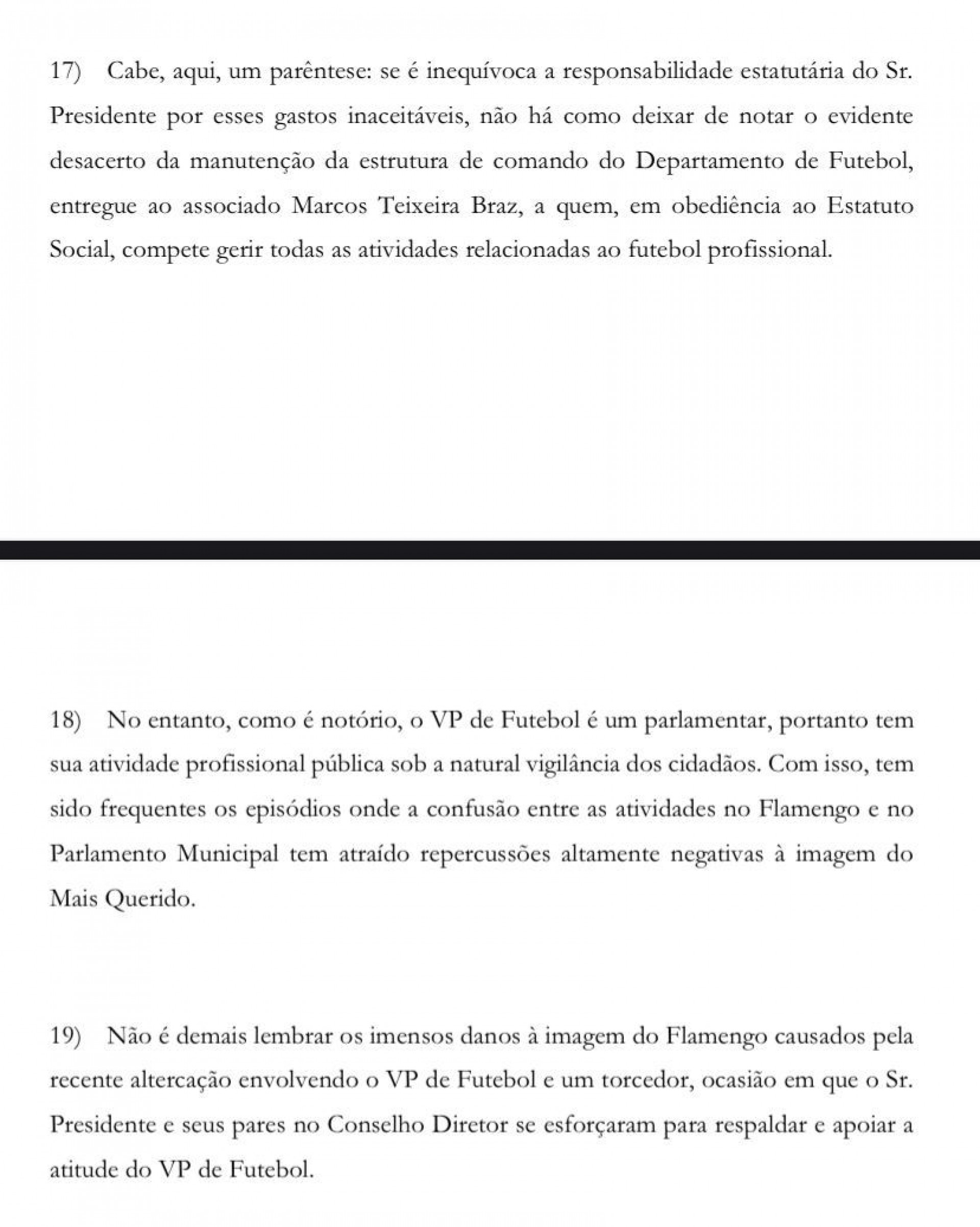 Trecho do documento que pede instauração da CPI contra o presidente do Flamengo, Rodolfo Landim  - Foto: Reprodução