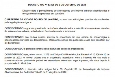 Imóveis abandonados no Rio podem virar propriedade do município